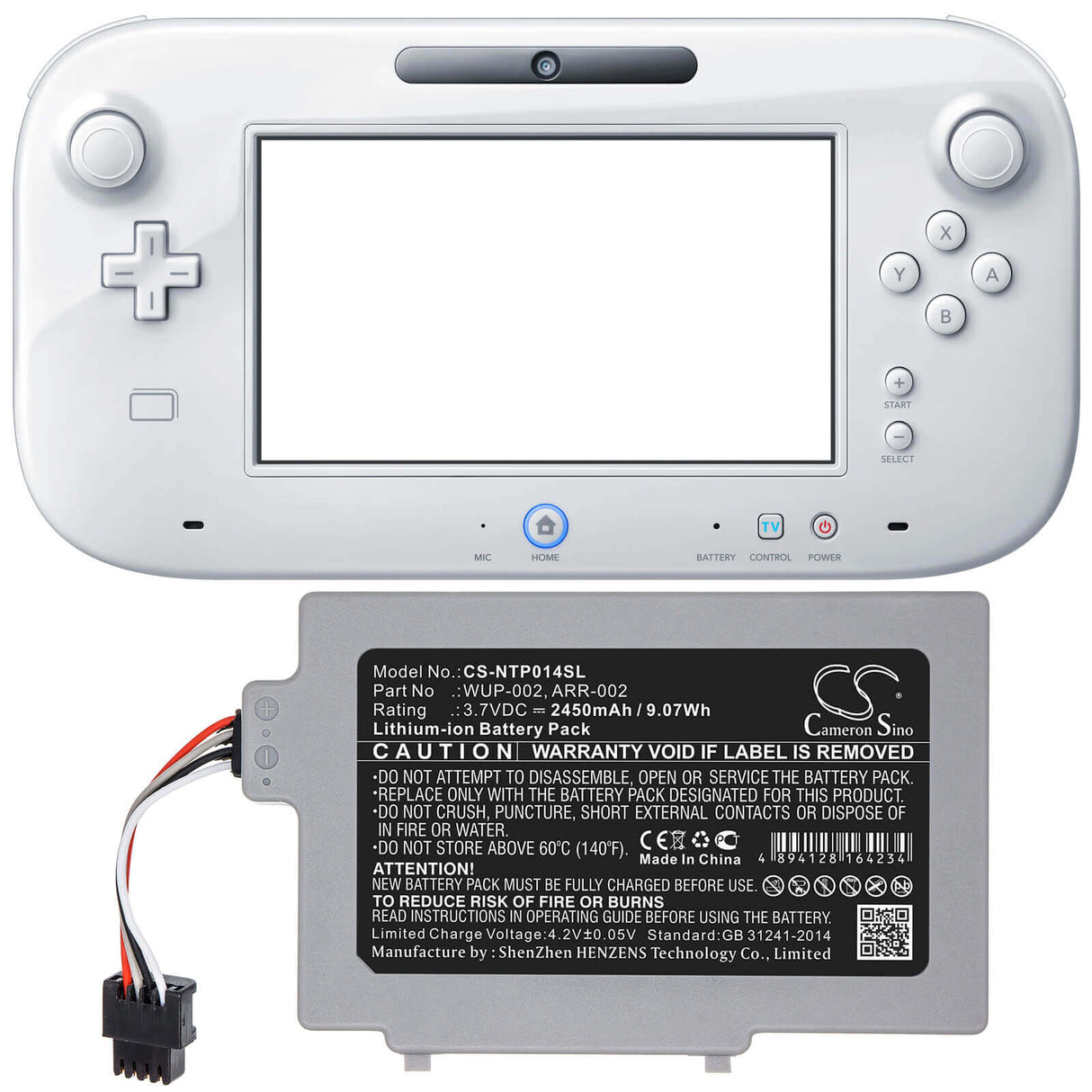 3,7V, Li-ion, 2450mAh, batterie de console de jeu compatible avec Nintendo, Arr-002, Wii U 8g, Wii U 8g Gamepad, 9,07Wh Console de jeu Cameron Sino Technology Limited