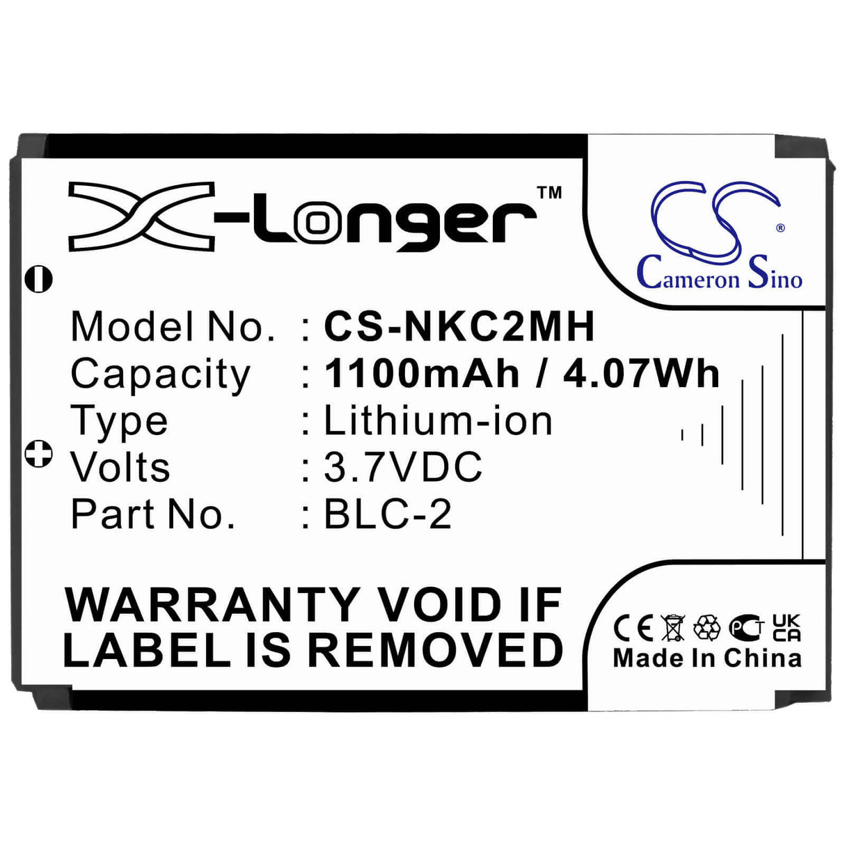 3,7V, Li-ion, 1100mAh, batterie de smartphone compatible avec Nokia, Blc-1, 1220, 1221, 4,07Wh Mobile, Smartphone Cameron Sino Technology Limited (Smartphone)