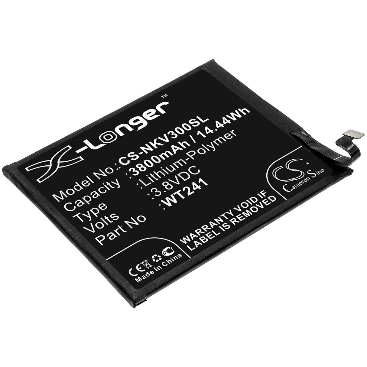 3.8V, Li-Polymer, 3800mAh, SmartPhone battery fits Nokia, Wt241, 3 V, Ta-1153, 14.44Wh Mobile, SmartPhone Cameron Sino Technology Limited (Smartphone)