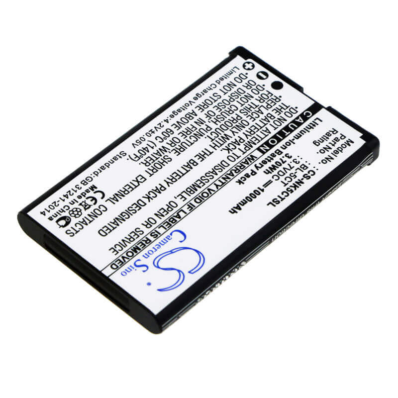 3,7V, Li-ion, 1000mAh, batterie de smartphone compatible Nokia, Bl-5ct, 5220, 5220 Xpressmusic, 3,7Wh Mobile, Smartphone Cameron Sino Technology Limited (Smartphone)