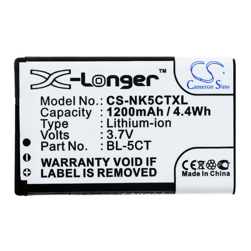 3.7V, Li-ion, 1200mAh, SmartPhone battery fits Nokia, Bl-5ct, 5220, 5220 Xpressmusic, 4.44Wh Mobile, SmartPhone Cameron Sino Technology Limited (Smartphone)