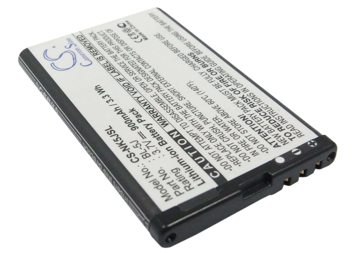 3.7V, Li-ion, 900mAh, SmartPhone battery fits Nokia, Bl-5j, 5230, 5800, 3.33Wh Mobile, SmartPhone Cameron Sino Technology Limited (Smartphone)