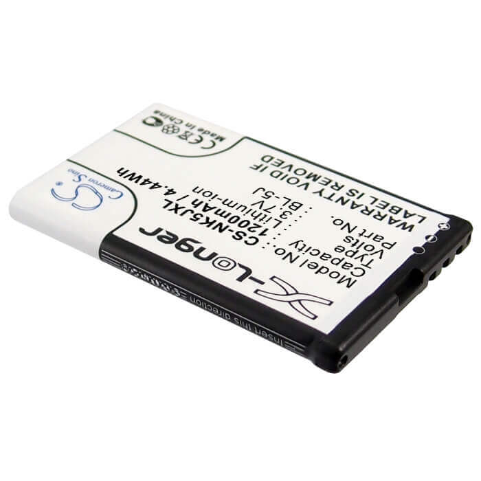 3.7V, Li-ion, 1200mAh, SmartPhone battery fits Nokia, Bl-5j, 5230, 5800, 4.44Wh Mobile, SmartPhone Cameron Sino Technology Limited (Smartphone)