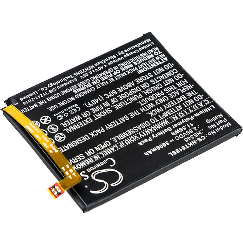 3.85V, Li-Polymer, 3000mAh, SmartPhone battery fits Nokia, He345, 6 2018, 6 2nd, 11.55Wh Mobile, SmartPhone Cameron Sino Technology Limited (Smartphone)