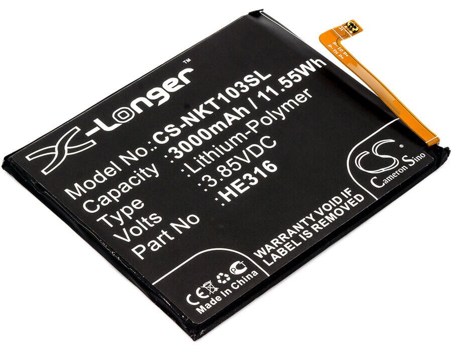 3.85V, Li-Polymer, 3000mAh, SmartPhone battery fits Nokia, He316, 6, 6 Dual Sim, 11.55Wh Mobile, SmartPhone Cameron Sino Technology Limited (Smartphone)