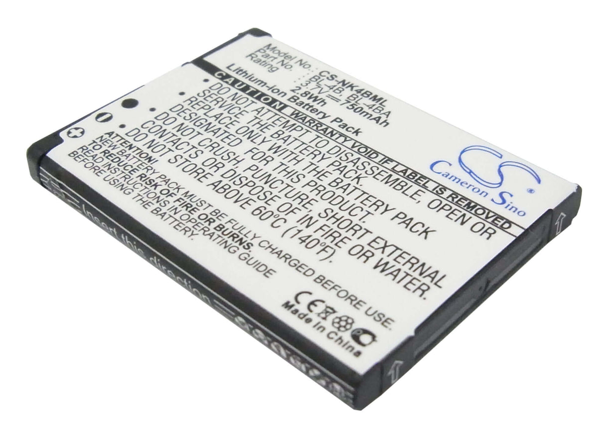 3.7V, Li-ion, 750mAh, SmartPhone battery fits Nokia, Bl-4b, 1606, 2505, 2.78Wh Mobile, SmartPhone Cameron Sino Technology Limited (Smartphone)