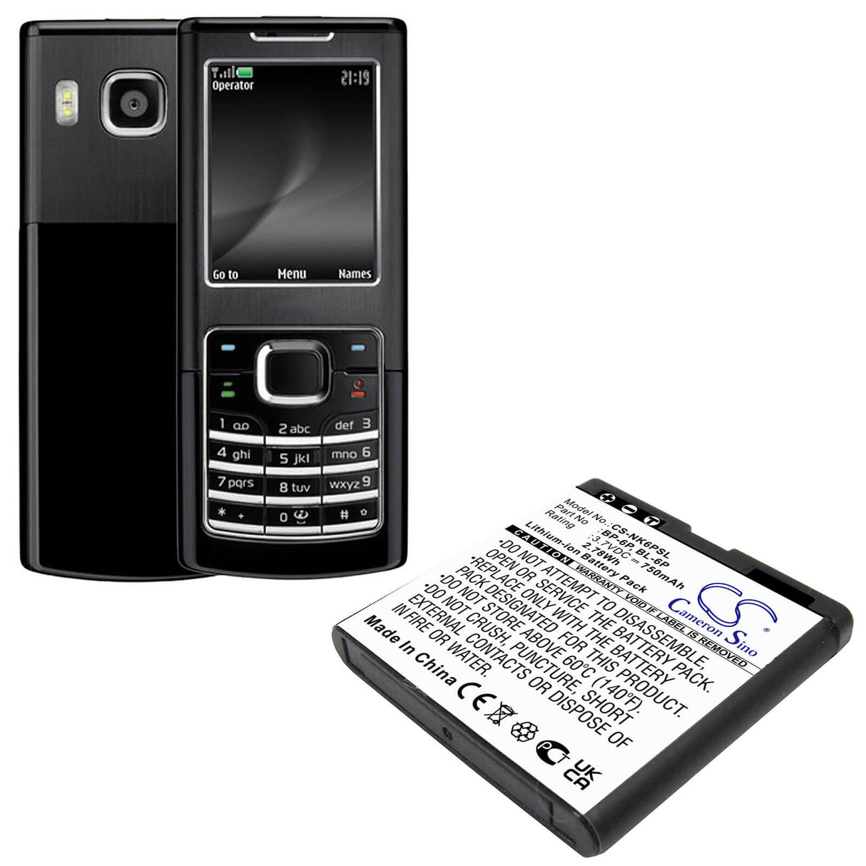 3.7V, Li-ion, 750mAh, SmartPhone battery fits Mobiado, Seecode, Nokia, Bl-6p, Professional 105 Damascus, Professional 105clb, 2.78Wh Mobile, SmartPhone Cameron Sino Technology Limited (Smartphone)
