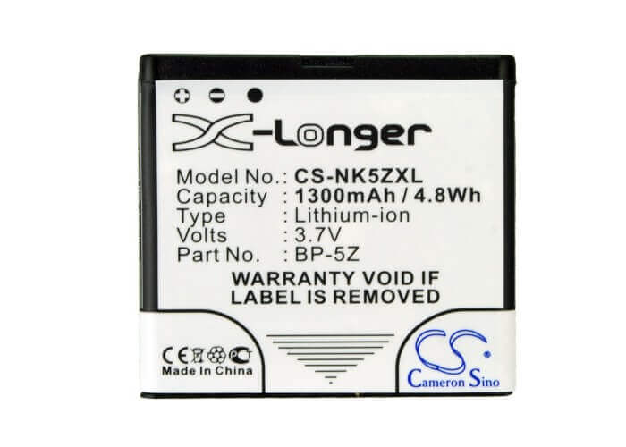 3.7V, Li-ion, 1300mAh, SmartPhone battery fits Nokia, Bp-5z, 700, Zeta N700, 4.81Wh Mobile, SmartPhone Cameron Sino Technology Limited (Suspended)