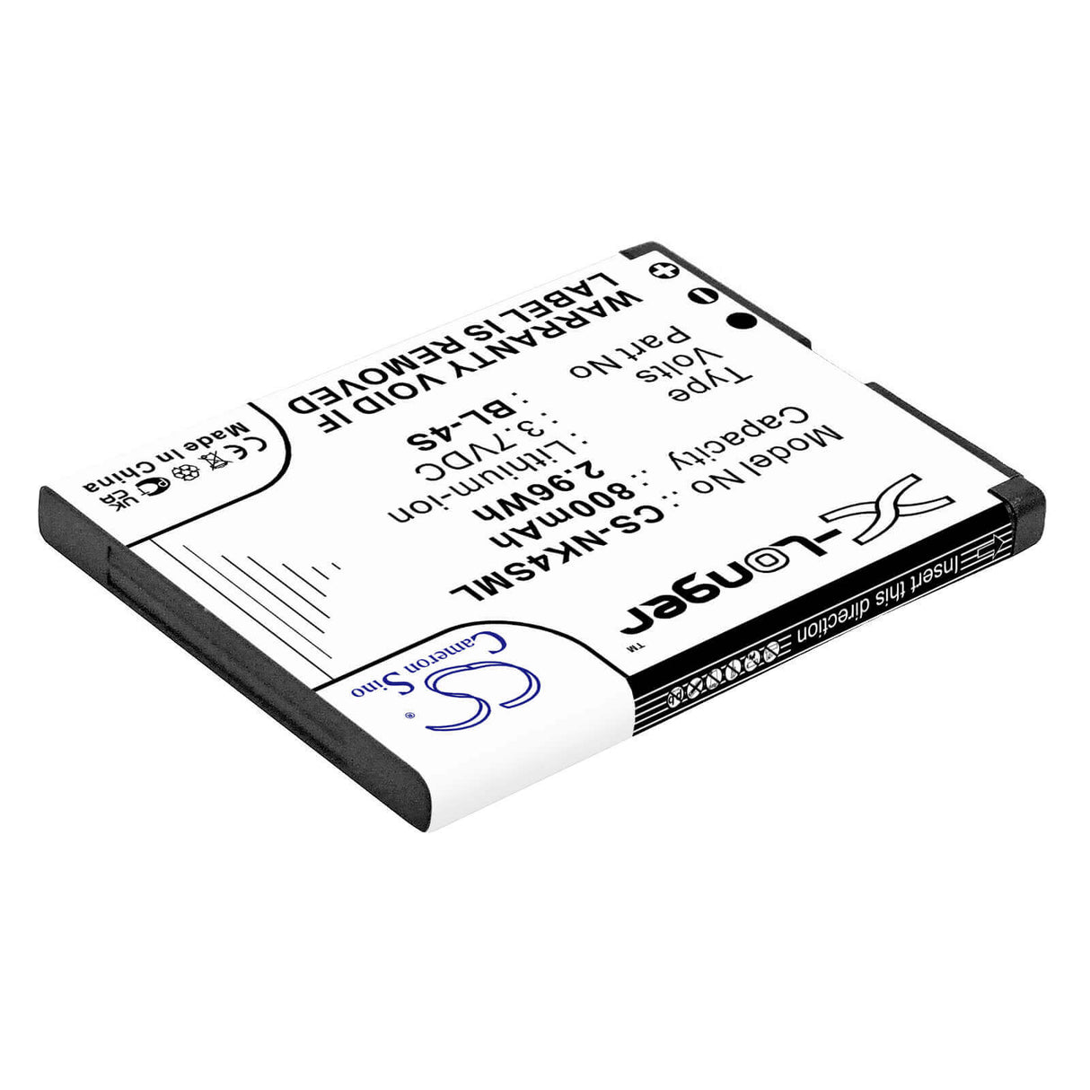 3.7V, Li-ion, 800mAh, SmartPhone battery fits Nokia, Bl-4s, 2680, 2680 Slide, 2.96Wh Mobile, SmartPhone Cameron Sino Technology Limited (Smartphone)