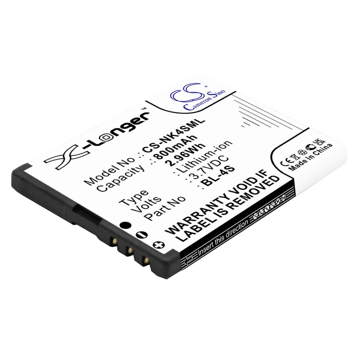3.7V, Li-ion, 800mAh, SmartPhone battery fits Nokia, Bl-4s, 2680, 2680 Slide, 2.96Wh Mobile, SmartPhone Cameron Sino Technology Limited (Smartphone)