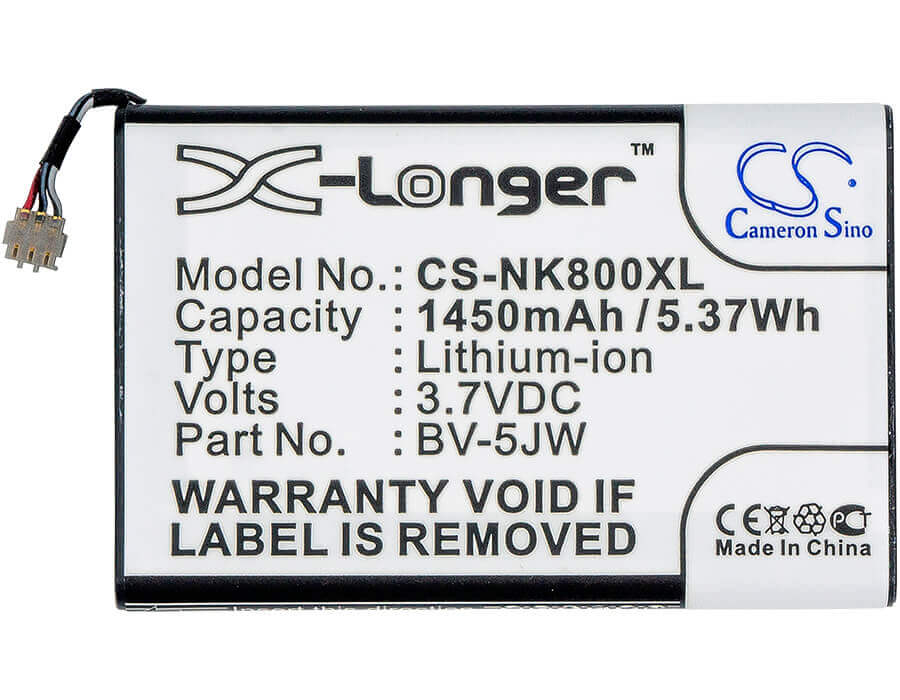 3.7V, Li-ion, 1450mAh, SmartPhone battery fits Nokia, Bv-5jw, 800, Lumia 800, 5.37Wh Mobile, SmartPhone Cameron Sino Technology Limited (Smartphone)
