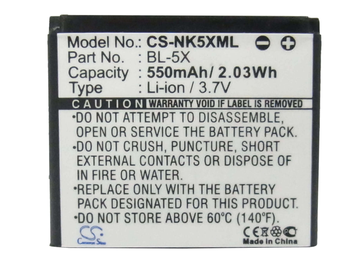 Batterie pour Nokia 8800, 8801, 8800 Sirocco 3.7v, 550mah - 2.04wh Batteries pour Électronique Cameron Sino Technology Limited (Suspendu)