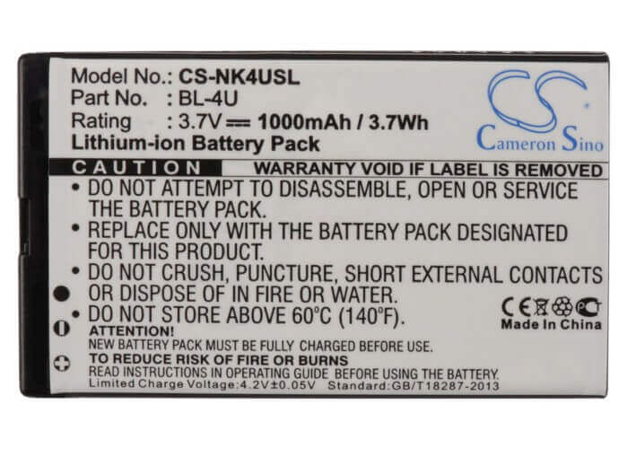 3.7V, Li-ion, 1000mAh, SmartPhone battery fits Star, Nokia, Myphone, Blu, Manta, Bl-4u, Ez2go, 3.7Wh Mobile, SmartPhone Cameron Sino Technology Limited (Smartphone)
