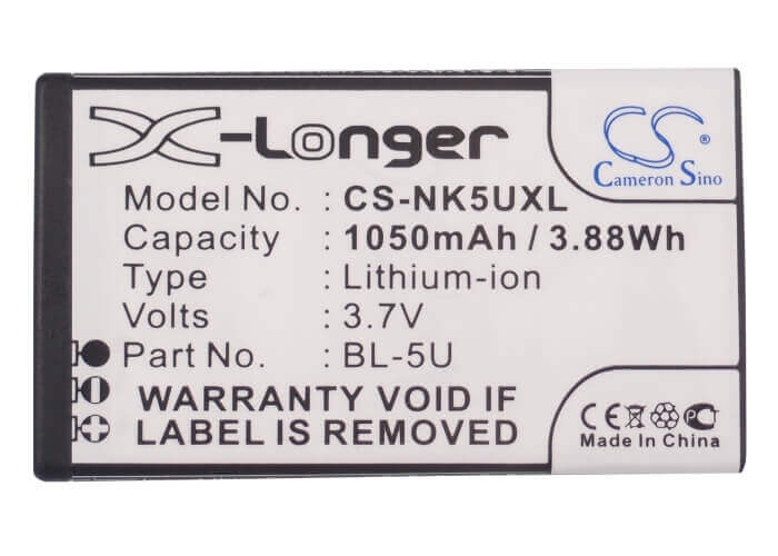 3,7 V, Li-ion, 1050 mAh, batterie de smartphone compatible avec Nokia, Bl-5u, 8800e, 8900e, 3,89 Wh Mobile, Smartphone Cameron Sino Technology Limited (Suspendu)
