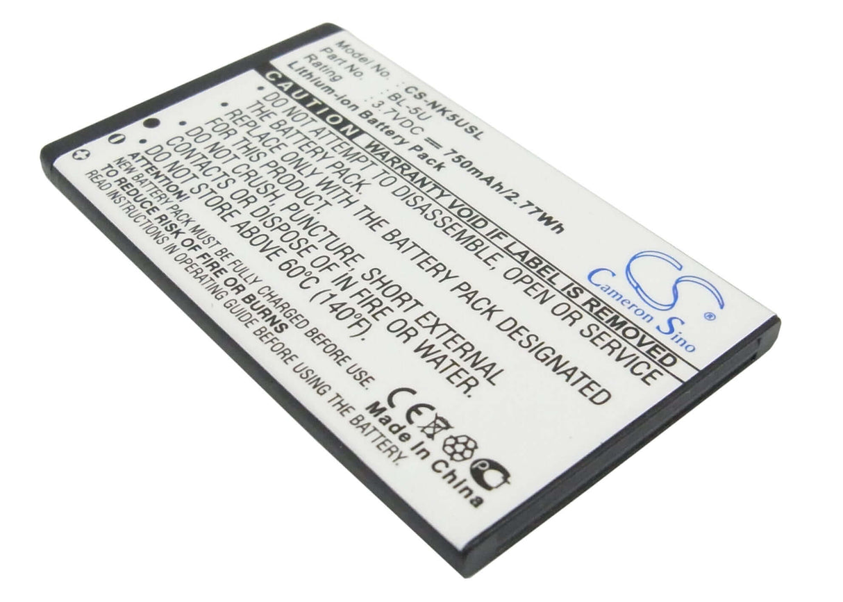 3.7V, Li-ion, 750mAh, SmartPhone battery fits Nokia, Bl-5u, 8800e, 8900e, 2.78Wh Mobile, SmartPhone Cameron Sino Technology Limited (Smartphone)