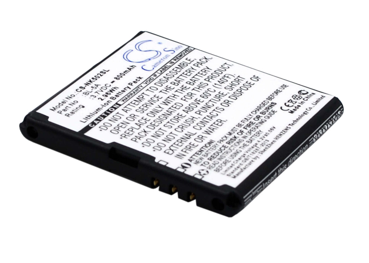 3.7V, Li-ion, 800mAh, SmartPhone battery fits Nokia, Bl-5a, Asha 502, 2.96Wh Mobile, SmartPhone Cameron Sino Technology Limited (Smartphone)
