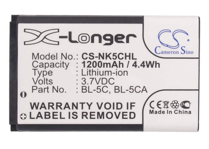 Barcode Scanner Battery For Nokia C1, C1-01, C1-02 3.7v, 1200mah - 4.44wh Barcode Scanner Cameron Sino Technology Limited