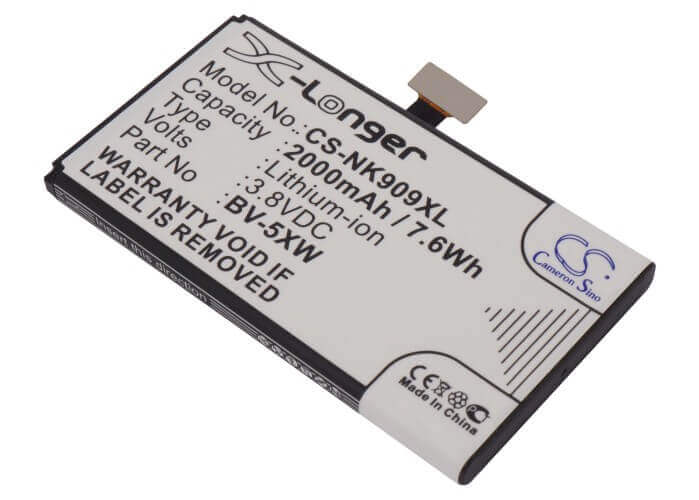 3,8V, Li-ion, 2000mAh, batterie de smartphone compatible avec Microsoft, Nokia, Bv-5xw, Lumia 1020, Lumia 909, 7,6Wh Mobile, Smartphone Cameron Sino Technology Limited (Smartphone)