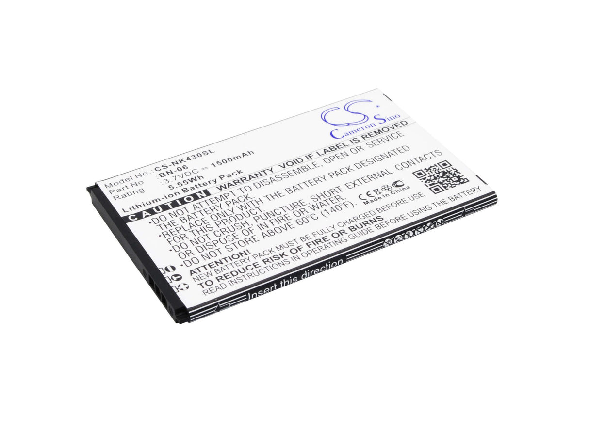 3.7V, Li-ion, 1500mAh, SmartPhone battery fits Nokia, Bn-06, Lumia 430, Lumia 430 Dual Sim, 5.55Wh Mobile, SmartPhone Cameron Sino Technology Limited (Smartphone)