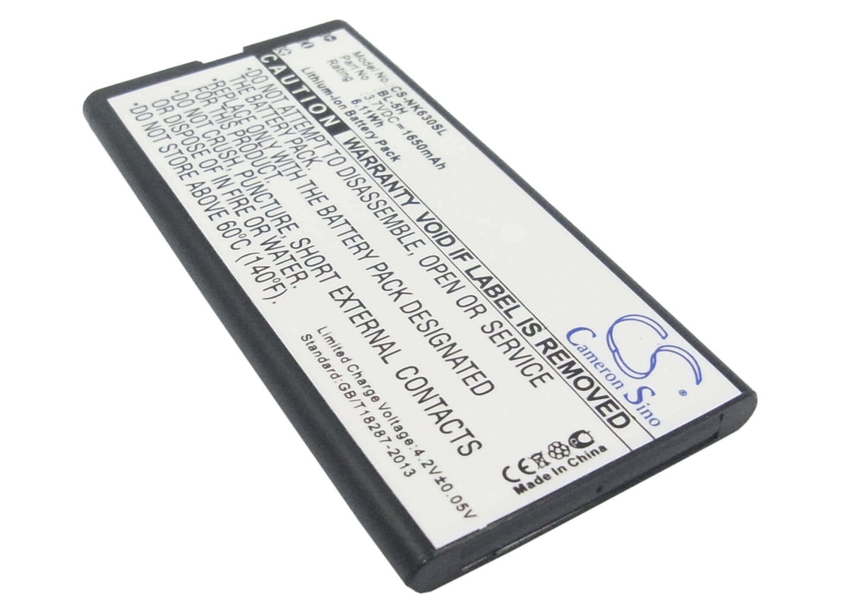 3.7V, Li-ion, 1650mAh, SmartPhone battery fits Microsoft, Nokia, Bl-5h, Lumia 630, Lumia 630 Dual Sim, 6.11Wh Mobile, SmartPhone Cameron Sino Technology Limited (Smartphone)