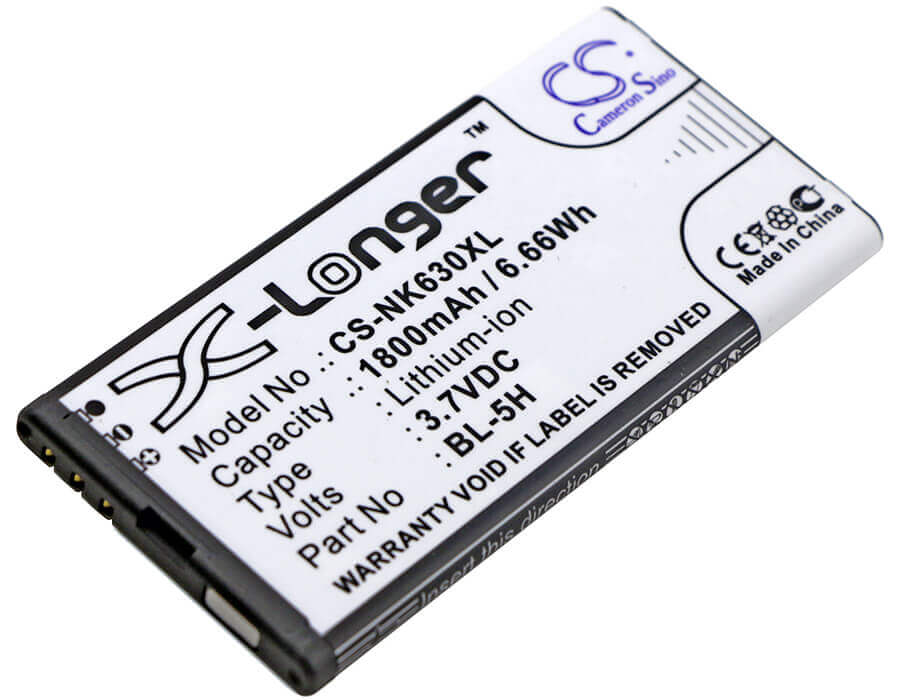 3,7V, Li-ion, 1800mAh, batterie de smartphone compatible avec Microsoft, Nokia, Bl-5h, Lumia 630, Lumia 630 Dual Sim, 6,66Wh Mobile, Smartphone Cameron Sino Technology Limited (Smartphone)