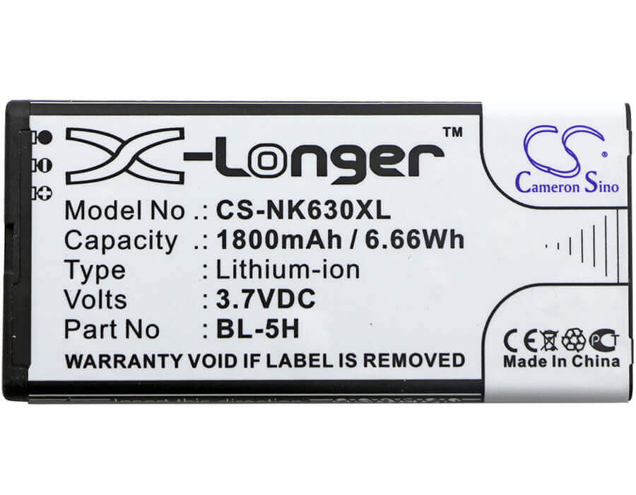 3,7V, Li-ion, 1800mAh, batterie de smartphone compatible avec Microsoft, Nokia, Bl-5h, Lumia 630, Lumia 630 Dual Sim, 6,66Wh Mobile, Smartphone Cameron Sino Technology Limited (Smartphone)