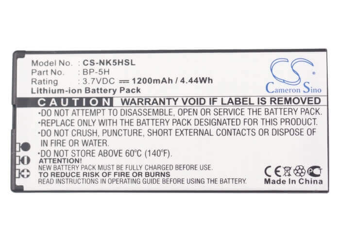 3.7V, Li-ion, 1200mAh, SmartPhone battery fits Nokia, Bp-5h, Lumia 701, 4.44Wh Mobile, SmartPhone Cameron Sino Technology Limited (Smartphone)