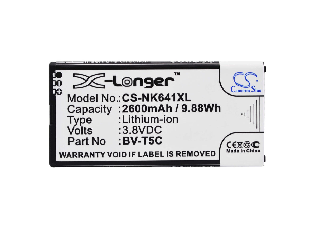 3,8 V, Li-ion, 2600mAh, batterie pour smartphone compatible avec Nokia, Microsoft, Bv-t5c, Lumia 640, Rm-1072, 9,88Wh Mobile, Smartphone Cameron Sino Technology Limited (Smartphone)