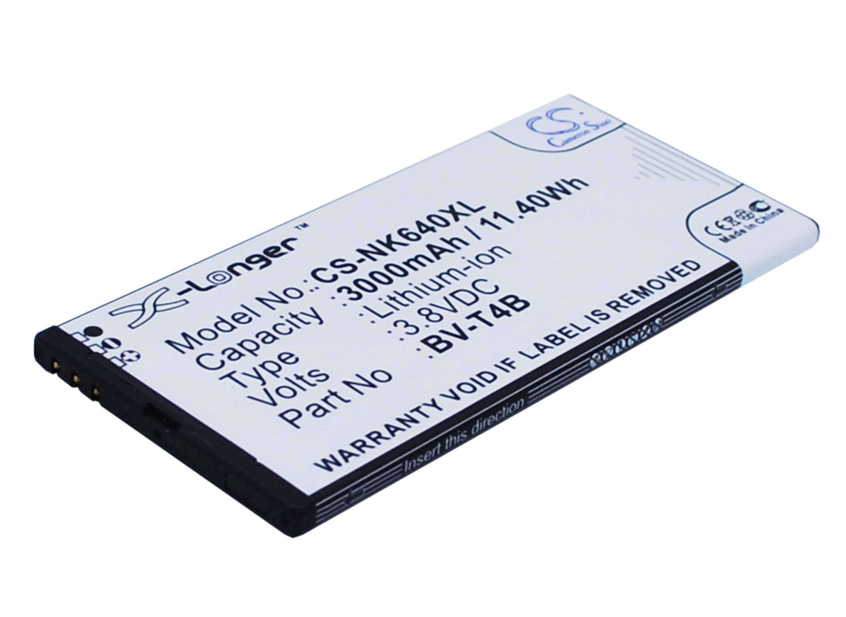 3.8V, Li-Polymer, 3000mAh, SmartPhone battery fits Microsoft, Nokia, Bv-t4b, Lumia 640 Xl, Rm-1062, 11.4Wh Mobile, SmartPhone Cameron Sino Technology Limited (Smartphone)