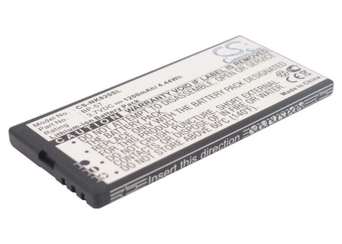 3.7V, Li-ion, 1200mAh, SmartPhone battery fits Nokia, Bp-5t, Arrow, Lumia 820, 4.44Wh Mobile, SmartPhone Cameron Sino Technology Limited (Smartphone)