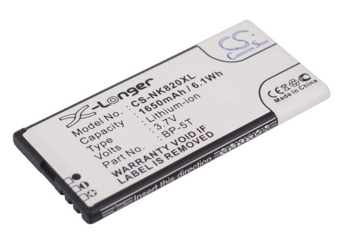 3.7V, Li-ion, 1650mAh, SmartPhone battery fits Nokia, Bp-5t, Arrow, Lumia 820, 6.11Wh Mobile, SmartPhone Cameron Sino Technology Limited (Smartphone)