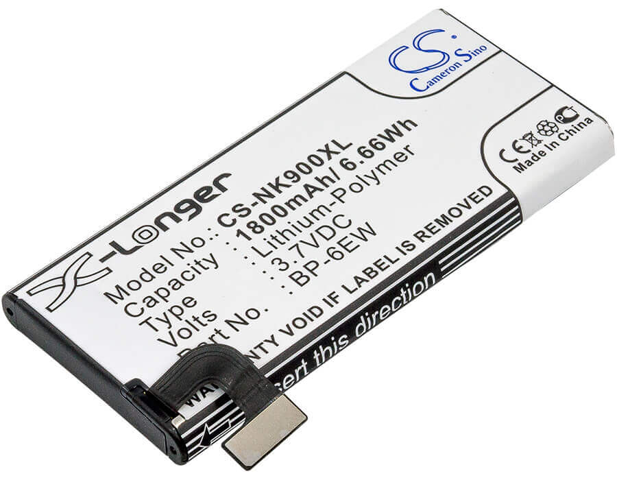 3.7V, Li-Polymer, 1800mAh, SmartPhone battery fits Nokia, Bp-6ew, Lumia 900, Lumia 900 4g Lte, 6.66Wh Mobile, SmartPhone Cameron Sino Technology Limited (Smartphone)