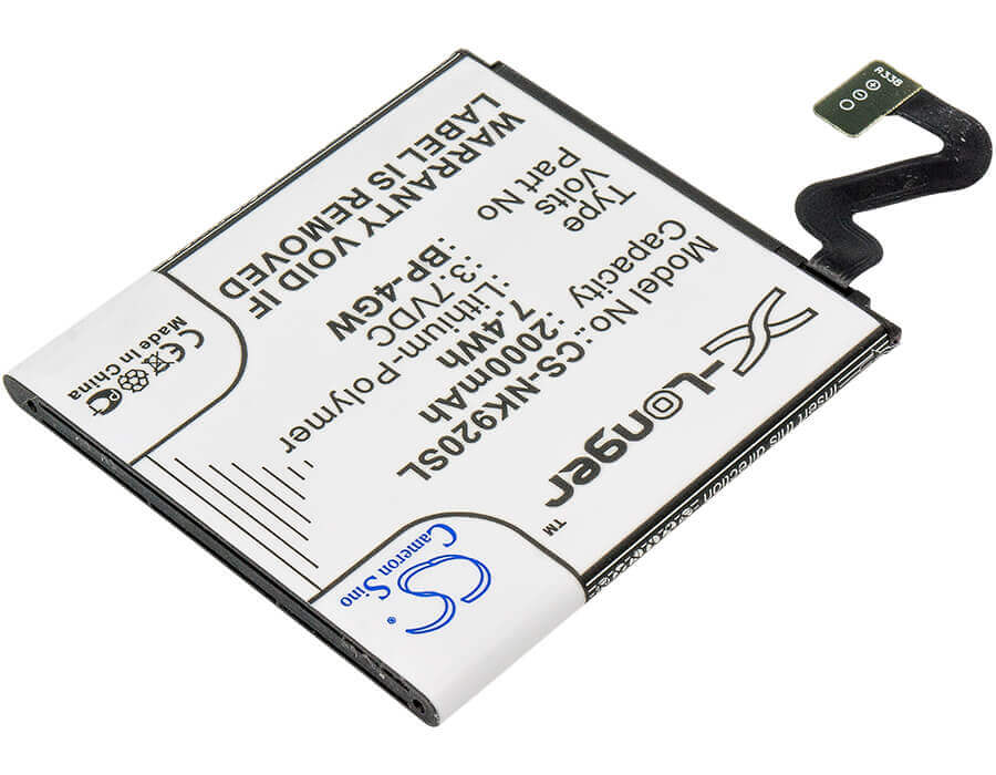 3,7V, Li-Polymer, 2000mAh, batterie de smartphone compatible avec Nokia, Bp-4gw, Lumia 920, Lumia 920 4g, 7,4Wh Mobile, Smartphone Cameron Sino Technology Limited (Smartphone)
