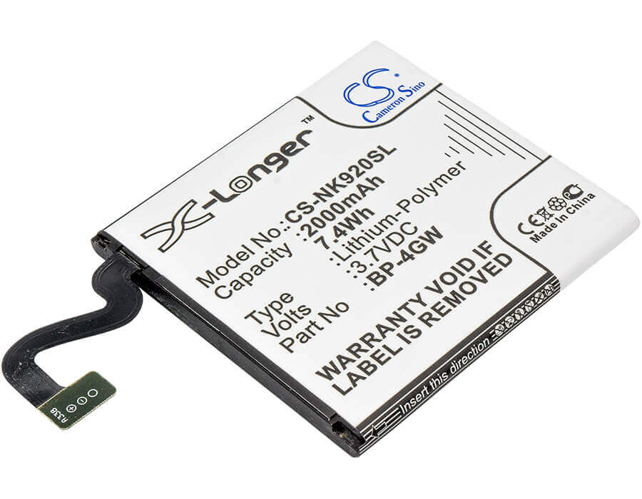 3,7V, Li-Polymer, 2000mAh, batterie de smartphone compatible avec Nokia, Bp-4gw, Lumia 920, Lumia 920 4g, 7,4Wh Mobile, Smartphone Cameron Sino Technology Limited (Smartphone)