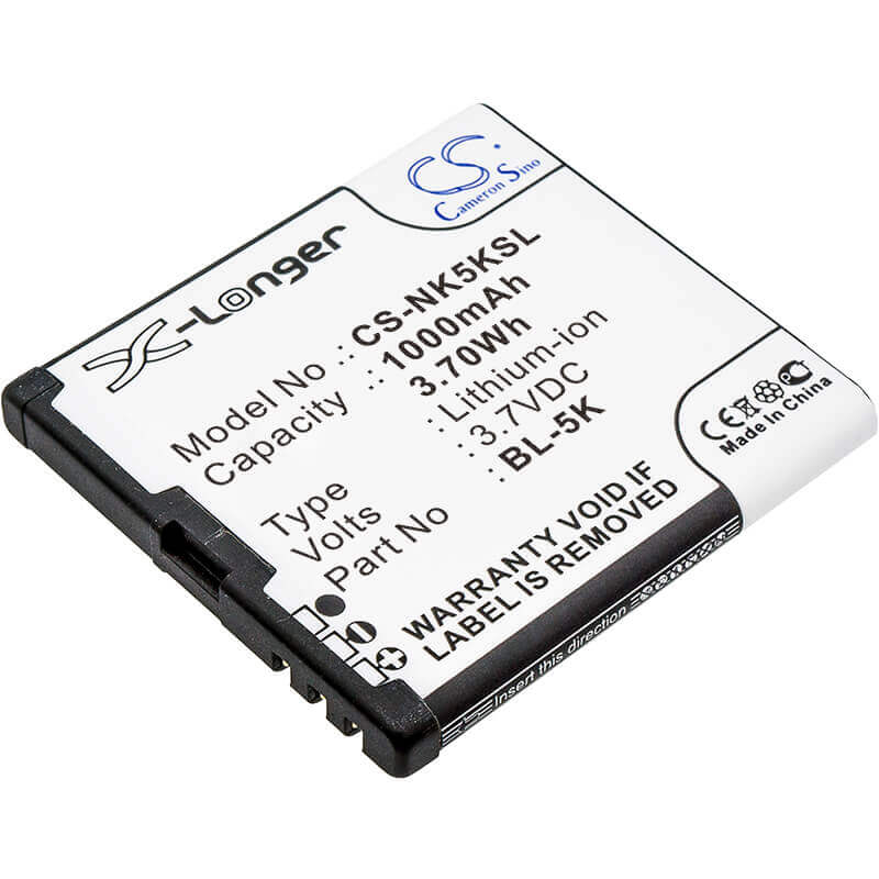 3.7V, Li-ion, 1000mAh, SmartPhone battery fits Explay, Dr.tech, Nokia, Fly, Bl-5k, Ip-88, 3.7Wh Mobile, SmartPhone Cameron Sino Technology Limited (Smartphone)