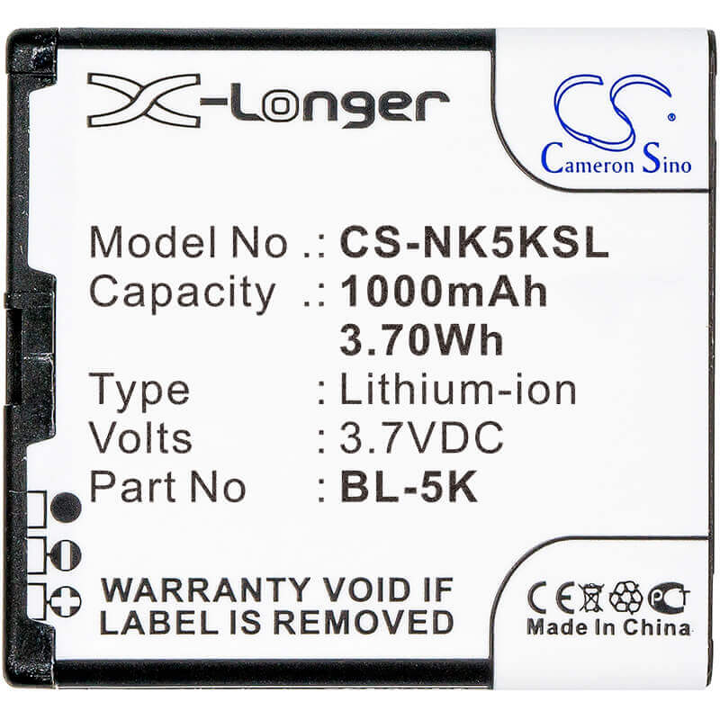 3.7V, Li-ion, 1000mAh, SmartPhone battery fits Explay, Dr.tech, Nokia, Fly, Bl-5k, Ip-88, 3.7Wh Mobile, SmartPhone Cameron Sino Technology Limited (Smartphone)