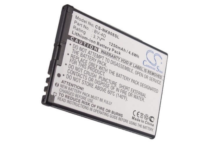 3.7V, Li-ion, 1250mAh, SmartPhone battery fits Nokia, Bv-4d, 808, 808 Pureview, 4.63Wh Mobile, SmartPhone Cameron Sino Technology Limited (Smartphone)