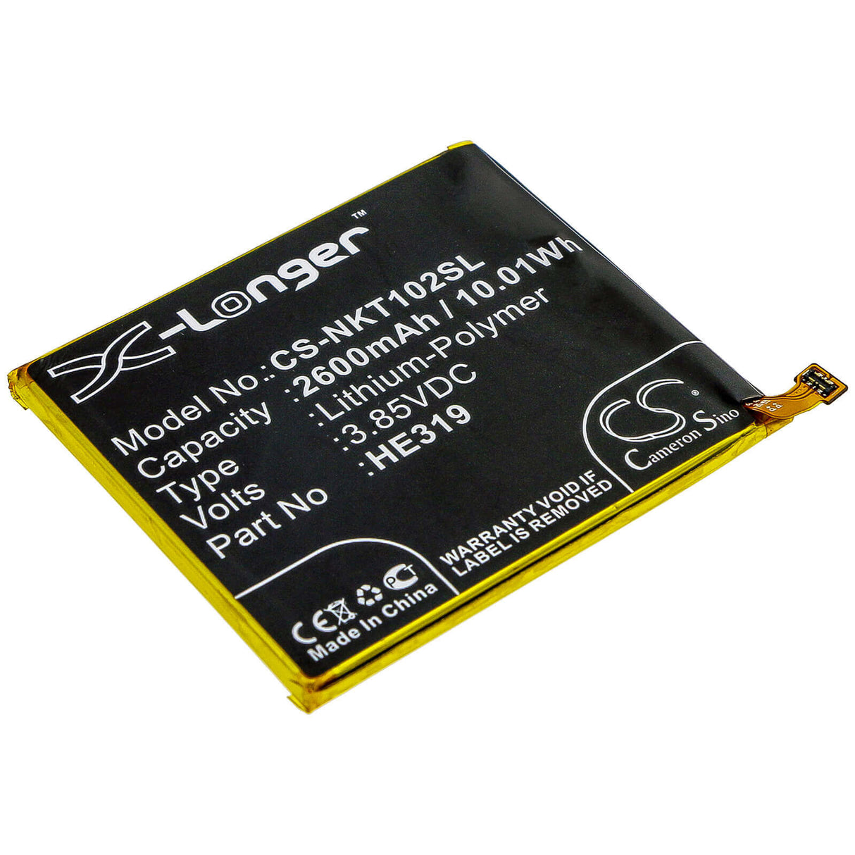 3.85V, Li-Polymer, 2600mAh, SmartPhone battery fits Nokia, He319, Nokia 3, Ta-1020, 10.01Wh Mobile, SmartPhone Cameron Sino Technology Limited (Smartphone)