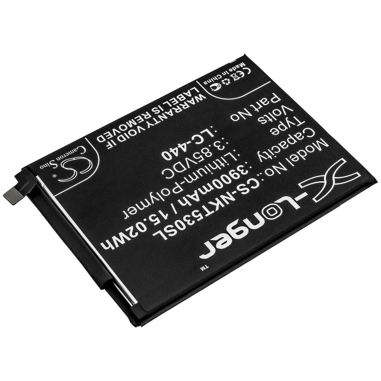 3.85V, Li-Polymer, 3900mAh, SmartPhone battery fits Nokia, Lc-440, Nokia 5.3, Ta-1234, 15.02Wh Mobile, SmartPhone Cameron Sino Technology Limited (Smartphone)