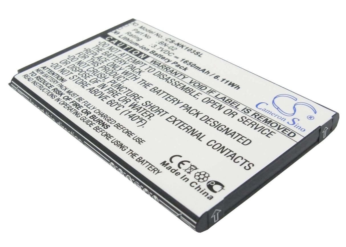 3.7V, Li-ion, 1650mAh, SmartPhone battery fits Nokia, Bn-02, Nokia Xl, Rm-1030, 6.11Wh Mobile, SmartPhone Cameron Sino Technology Limited (Smartphone)