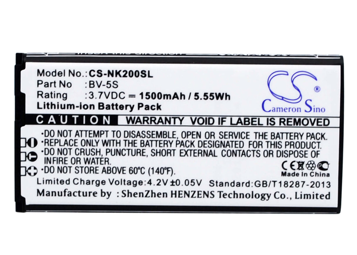 3.7V, Li-ion, 1500mAh, SmartPhone battery fits Nokia, Bv-5s, Rm-1013, X2, 5.55Wh Mobile, SmartPhone Cameron Sino Technology Limited (Suspended)
