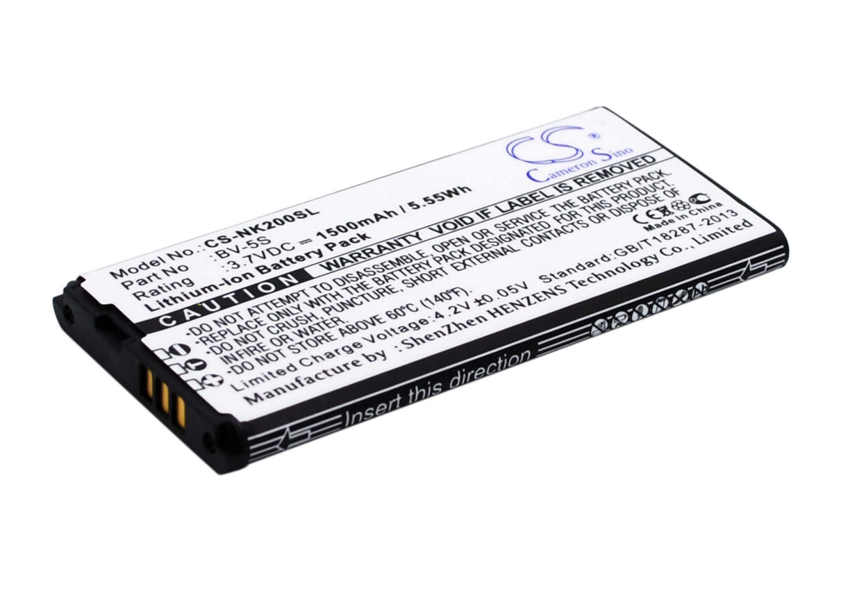 3.7V, Li-ion, 1500mAh, SmartPhone battery fits Nokia, Bv-5s, Rm-1013, X2, 5.55Wh Mobile, SmartPhone Cameron Sino Technology Limited (Suspended)