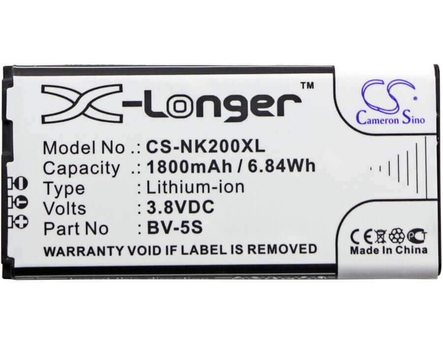 3.8V, Li-ion, 1800mAh, SmartPhone battery fits Nokia, Bv-5s, Rm-1013, X2, 6.84Wh Mobile, SmartPhone Cameron Sino Technology Limited (Smartphone)