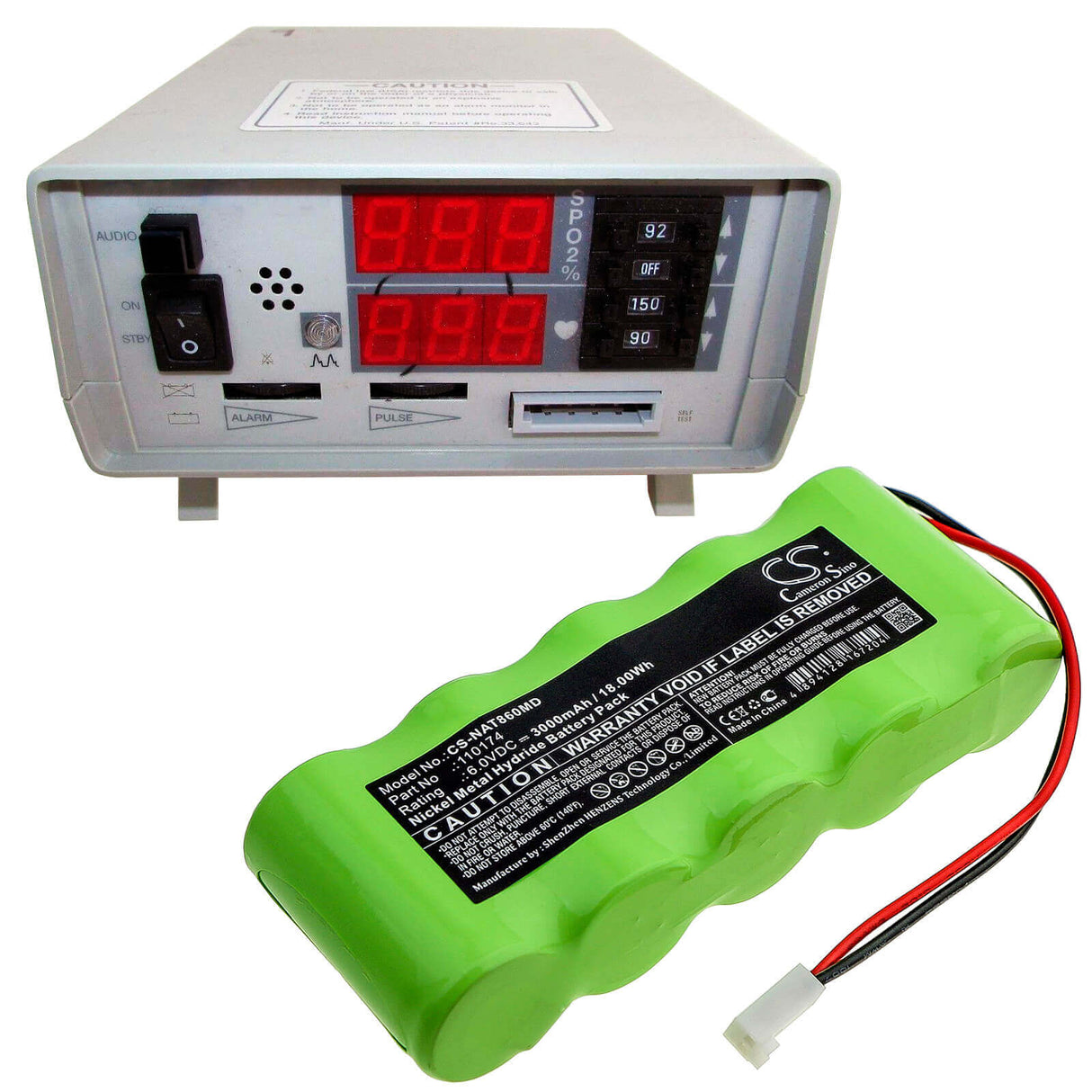 6.0V, Ni-MH, 3000mAh, Medical battery fits Nonin, 110174, 1040, 8600, 18.00Wh Medical Cameron Sino Technology Limited (Medical)