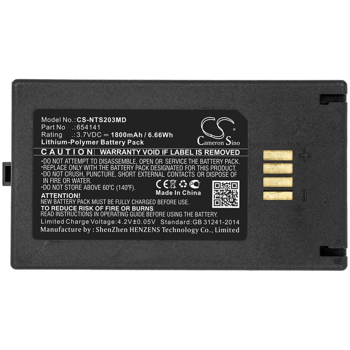 3,7V, Li-Polymère, 1800mAh, Batterie médicale compatible avec Nova, 654141, Statstrip Glucomètre, Tps-2003, 6,66Wh Médical Cameron Sino Technology Limited (Médical)