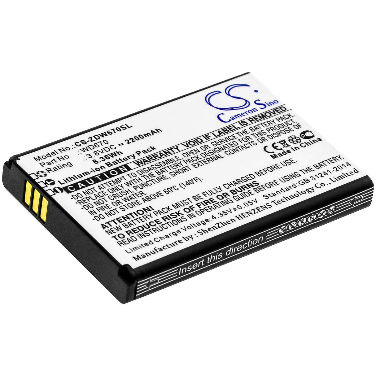 3.8V, Li-ion, 2200mAh, Batterie Hotspot compatible avec Nubia, Mtc, Zte, Haier, B1501, Dc002, Dc003, 8.36Wh Hotspot Cameron Sino Technology Limited