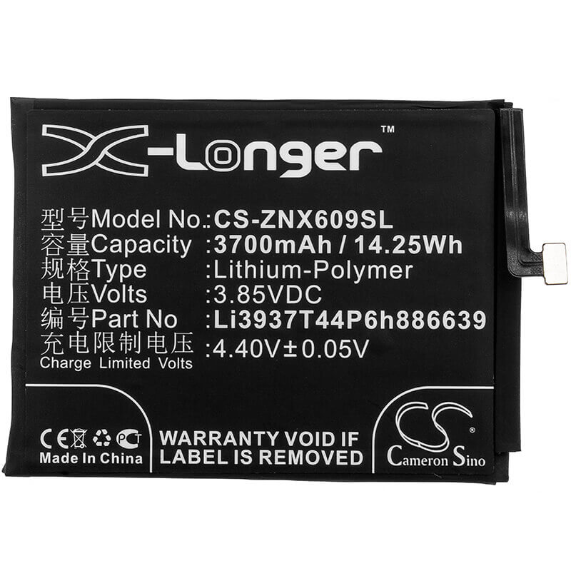 3.85V, Li-Polymer, 3700mAh, SmartPhone battery fits Zte, Nubia, Li3937t44p6h886639, Nx609j, Red Magic, 14.25Wh Mobile, SmartPhone Cameron Sino Technology Limited (Smartphone)