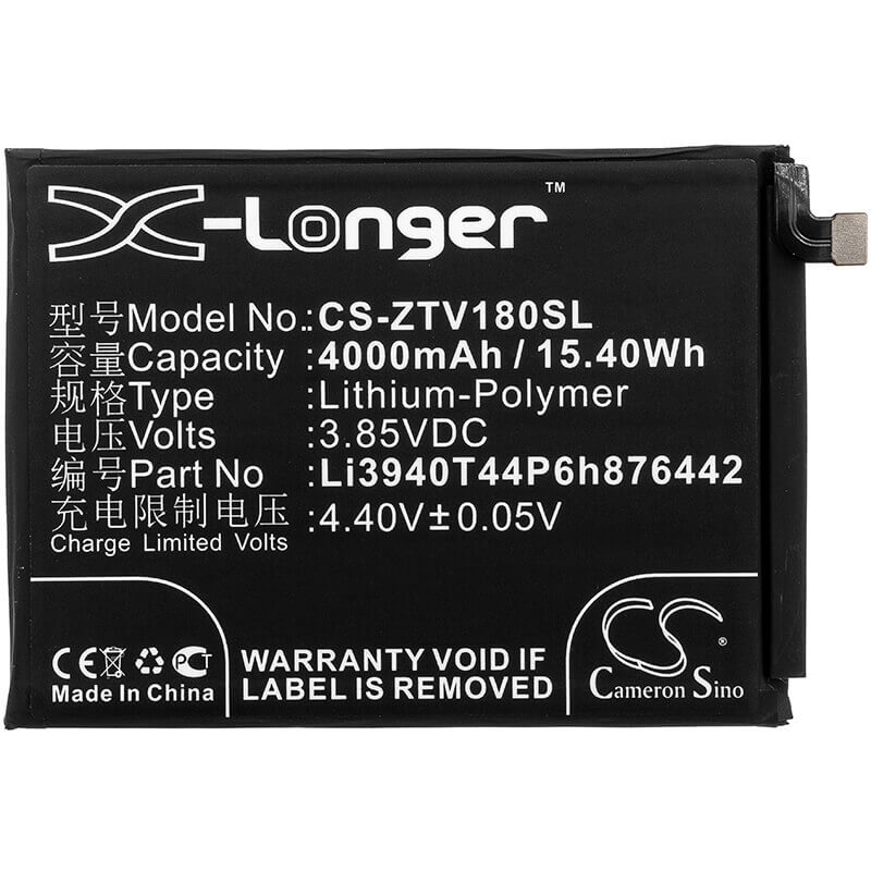 3.85V, Li-Polymer, 4000mAh, SmartPhone battery fits Zte, Nubia, Li3940t44p6h876442, Nx612, Nx612j, 15.4Wh Mobile, SmartPhone Cameron Sino Technology Limited (Smartphone)