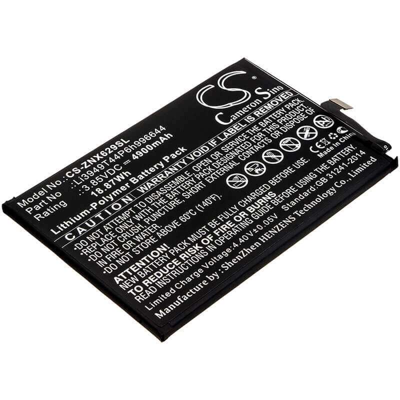 3.85V, Li-Polymer, 4900mAh, SmartPhone battery fits Nubia, Zte, Li3949t44p6h996644, Nx629j, Red Magic 3s, 18.87Wh Mobile, SmartPhone Cameron Sino Technology Limited (Smartphone)