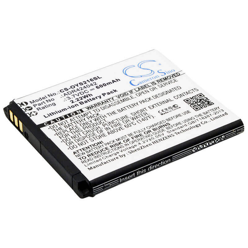 3.7V, Li-ion, 600mAh, SmartPhone battery fits Olympia, Adr424042, Style, Style 2164, 2.22Wh Mobile, SmartPhone Cameron Sino Technology Limited (Suspended)